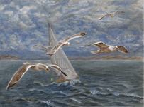 Seagulls lead the way Realistic Wildlife Painting by Akvile Lawrence